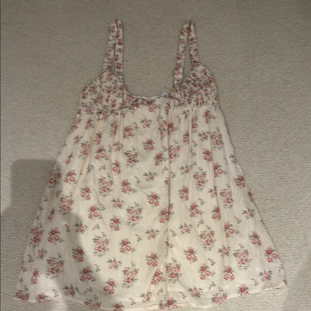 Princess Polly Vance Cream Smocked Tie Front Mini Dress